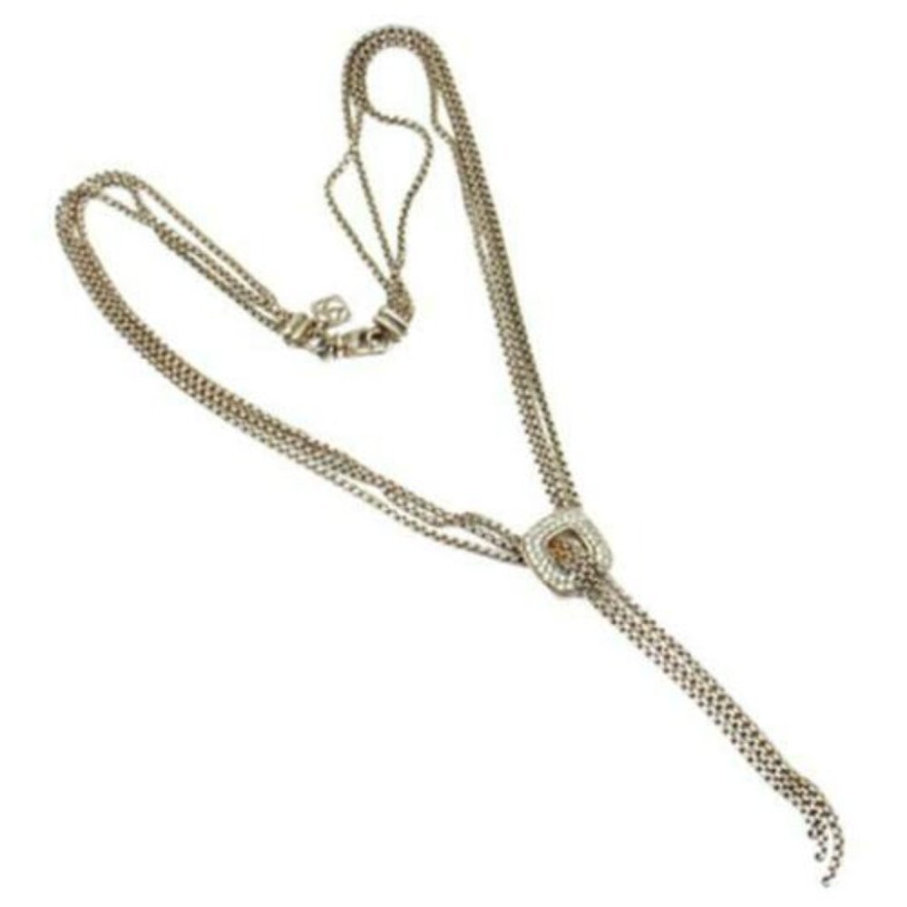 David Yurman DY Sterling Silver Diamond Lariat Waterfall Tassel Necklace 16"​